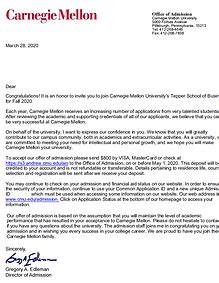 carnegie mellon university acceptance letter.